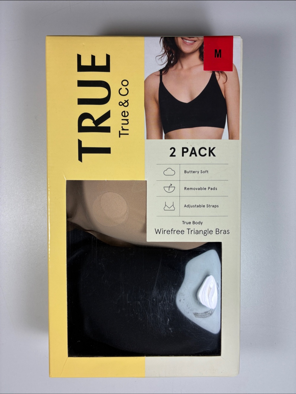 True & Co. Women's Wireless Triangle Bras 2-Pack - Black & Nude